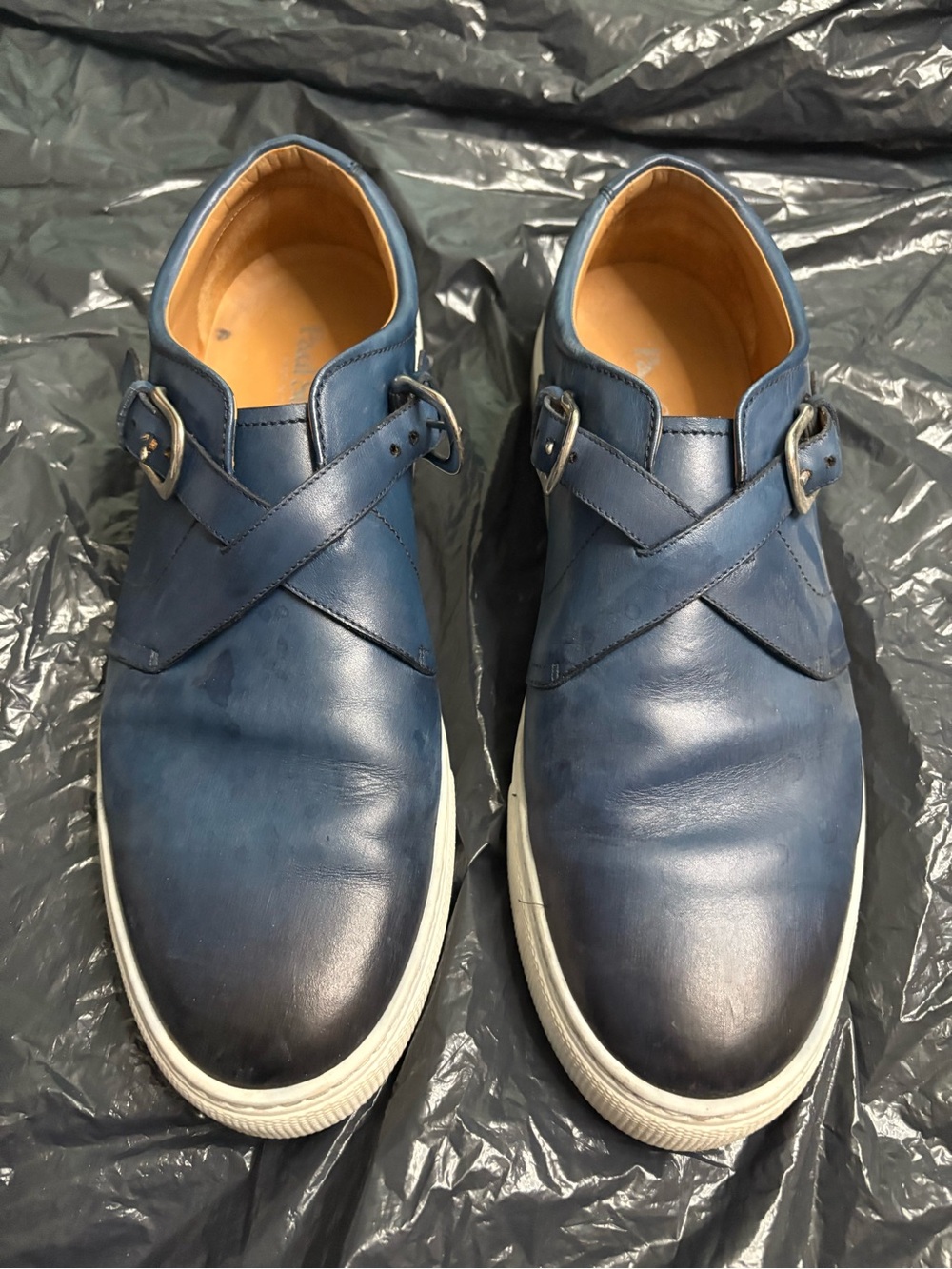 Paul Smith Blue Leather Cross-Strap Slip-Ons